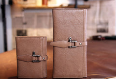 Handmade vintage purse leather wallet long wallet clutch wallet green beige women