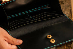 Handmade leather long tooled wallet yellow skull peacock men clutch wallet - EverHandmade