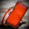 Handmade leather zip biker long trucker clutch wallet black leather chain men wallet