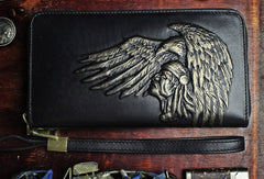 Handmade zip long wallet leather men Indian Cheif clutch phone wallet for men