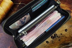 Handmade zip long wallet leather men Indian Cheif clutch phone wallet for men