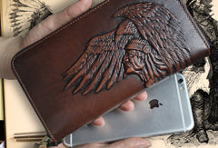 Handmade zip long wallet leather men Indian Cheif clutch phone wallet for men