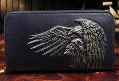 Handmade zip long wallet leather men Indian Cheif clutch phone wallet for men
