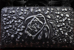 Handmade zip long wallet leather men skull death clutch phone wallet for men