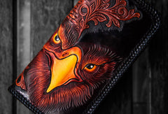Handmade leather clutch zip long wallet black eagle leather men Tooled
