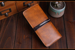 Handmade long wallet leather men Tan yellow  vintage wallet for men