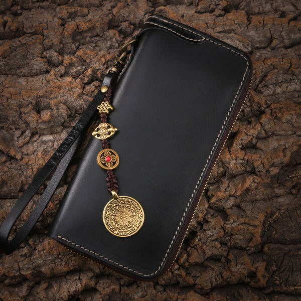 Handmade long wallet leather zip men brown vintage biker trucker wallet for men - EverHandmade