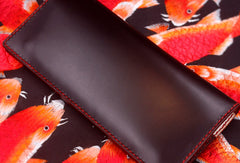 Handmade long wallet leather men red coffee wine vintage wallet for men - EverHandmade