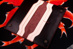 Handmade long wallet leather men red coffee wine vintage wallet for men - EverHandmade