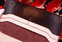Handmade long wallet leather men red coffee wine vintage wallet for men