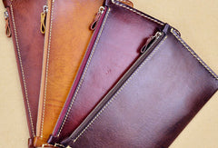 Handmade long wallet leather zip men brown vintage clutch wallet for men