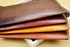 Handmade long wallet leather zip men brown vintage clutch wallet for men
