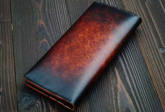 Handmade vintage dark brown black coffee leather long wallet purse clutch for men - EverHandmade