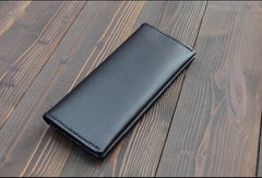 Handmade vintage dark brown black coffee leather long wallet purse clutch for men - EverHandmade