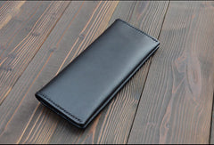 Handmade vintage dark brown black coffee leather long wallet purse clutch for men