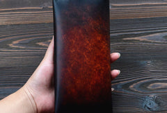 Handmade vintage dark brown black coffee leather long wallet purse clutch for men - EverHandmade