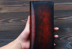 Handmade vintage dark brown black coffee leather long wallet purse clutch for men - EverHandmade