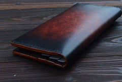 Handmade vintage dark brown black coffee leather long wallet purse clutch for men - EverHandmade