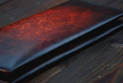 Handmade vintage dark brown black coffee leather long wallet purse clutch for men - EverHandmade