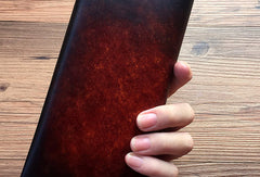 Handmade vintage dark brown black coffee leather long wallet purse clutch for men - EverHandmade