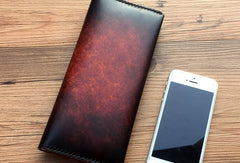 Handmade vintage dark brown black coffee leather long wallet purse clutch for men - EverHandmade