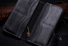 Handmade Long leather biker trucker Monkey King wallet leather chain men Brown Tooled wallet - EverHandmade
