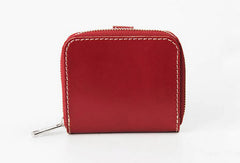 Handmade women billfold leather wallet zip beige red brown navy billfold wallet for her