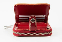 Handmade women billfold leather wallet zip beige red brown navy billfold wallet for her
