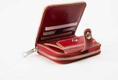 Handmade women billfold leather wallet zip beige red brown navy billfold wallet for her