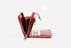 Handmade women billfold leather wallet zip beige red brown navy billfold wallet for her