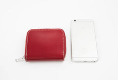 Handmade women billfold leather wallet zip beige red brown navy billfold wallet for her
