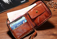 Handmade billfold leather wallet men zip braided leather billfold wallet for men him