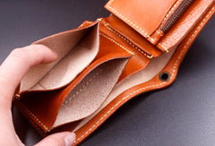 Handmade billfold leather wallet men biker chain trucker leather billfold wallet for men him - EverHandmade