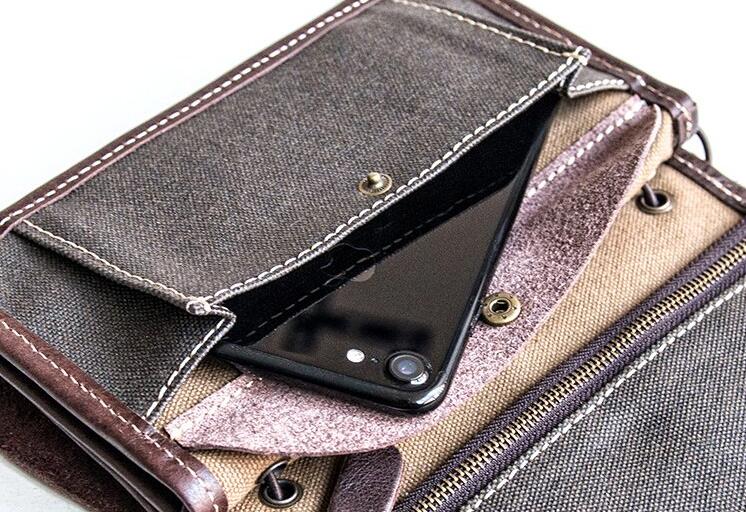 Handmade vintage long wallet leather mens zipper clutch wallet for men