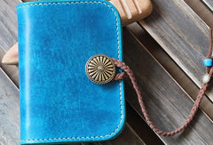 Handmade custom vintage purse leather wallet billfold small wallet blue women - EverHandmade