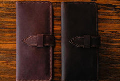 Handmade vintage purse leather wallet long phone wallet clutch wallet coffee brown men