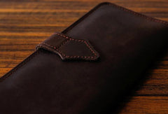 Handmade vintage purse leather wallet long phone wallet clutch wallet coffee brown men