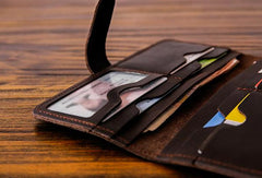 Handmade vintage purse leather wallet long phone wallet clutch wallet coffee brown men - EverHandmade