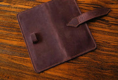 Handmade vintage purse leather wallet long phone wallet clutch wallet coffee brown men