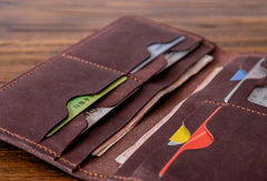 Handmade vintage purse leather wallet long phone wallet clutch wallet coffee brown men - EverHandmade