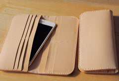 Handmade vintage purse leather wallet long phone wallet clutch wallet beige women men
