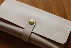 Handmade custom vintage purse leather wallet long phone wallet beige women - EverHandmade
