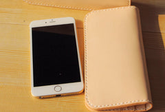 Handmade vintage purse leather wallet long phone wallet clutch wallet beige women men - EverHandmade