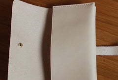 Handmade custom vintage purse leather wallet long phone wallet beige women - EverHandmade