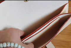 Handmade custom vintage purse leather wallet long phone wallet beige women - EverHandmade