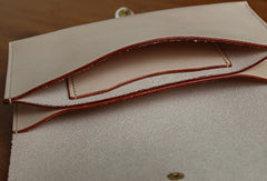 Handmade custom vintage purse leather wallet long phone wallet beige women - EverHandmade