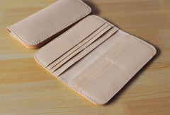 Handmade vintage purse leather wallet long phone wallet clutch wallet beige women men