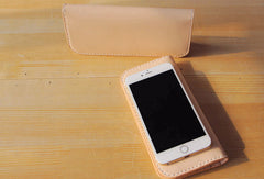 Handmade vintage purse leather wallet long phone wallet clutch wallet beige women men