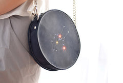 Handmade Leather round bag shoulder bag constellation women leather crossbody bag