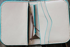 Handmade custom vintage purse leather wallet billfold small wallet blue women